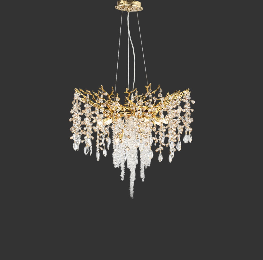 Wisteria Circular Chandelier III with cascading crystal drops and sculptural branch design