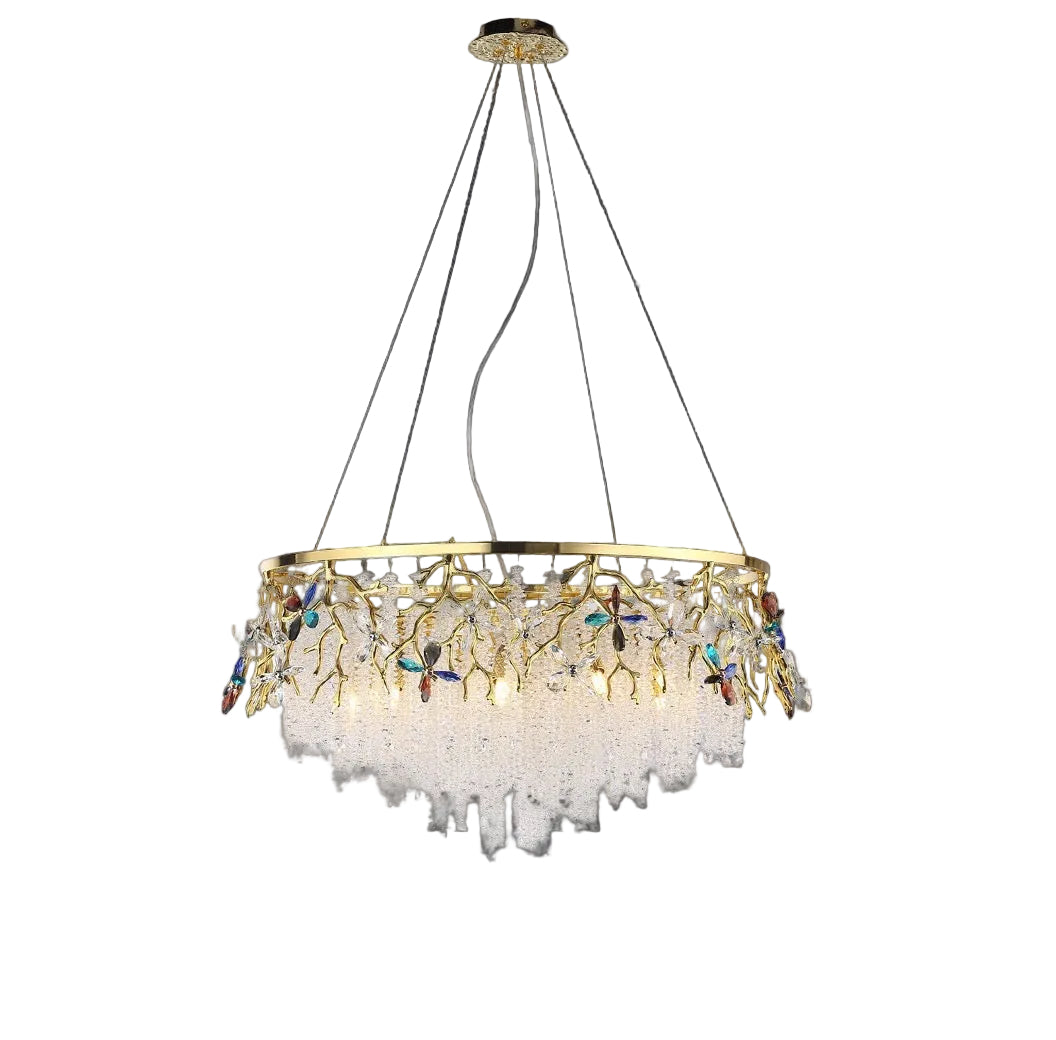 Crystal branch detailing on Wisteria Circular Chandelier II