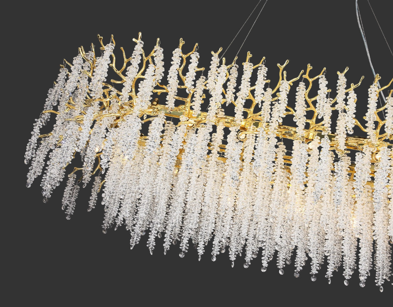 Diamond cut crystal cascades on Wisteria Rectangular Chandelier II