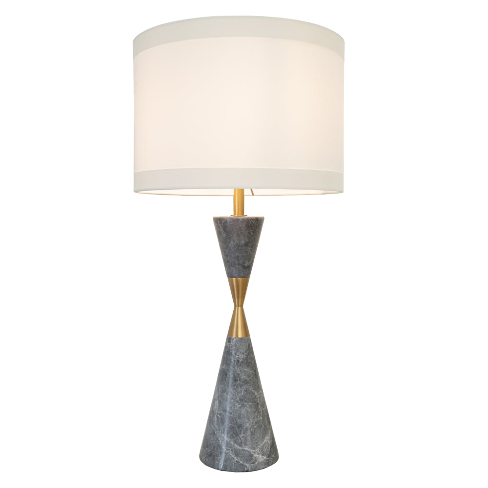 VORELLI® Zavaro grey marble and antique brass table lamp with fabric shade