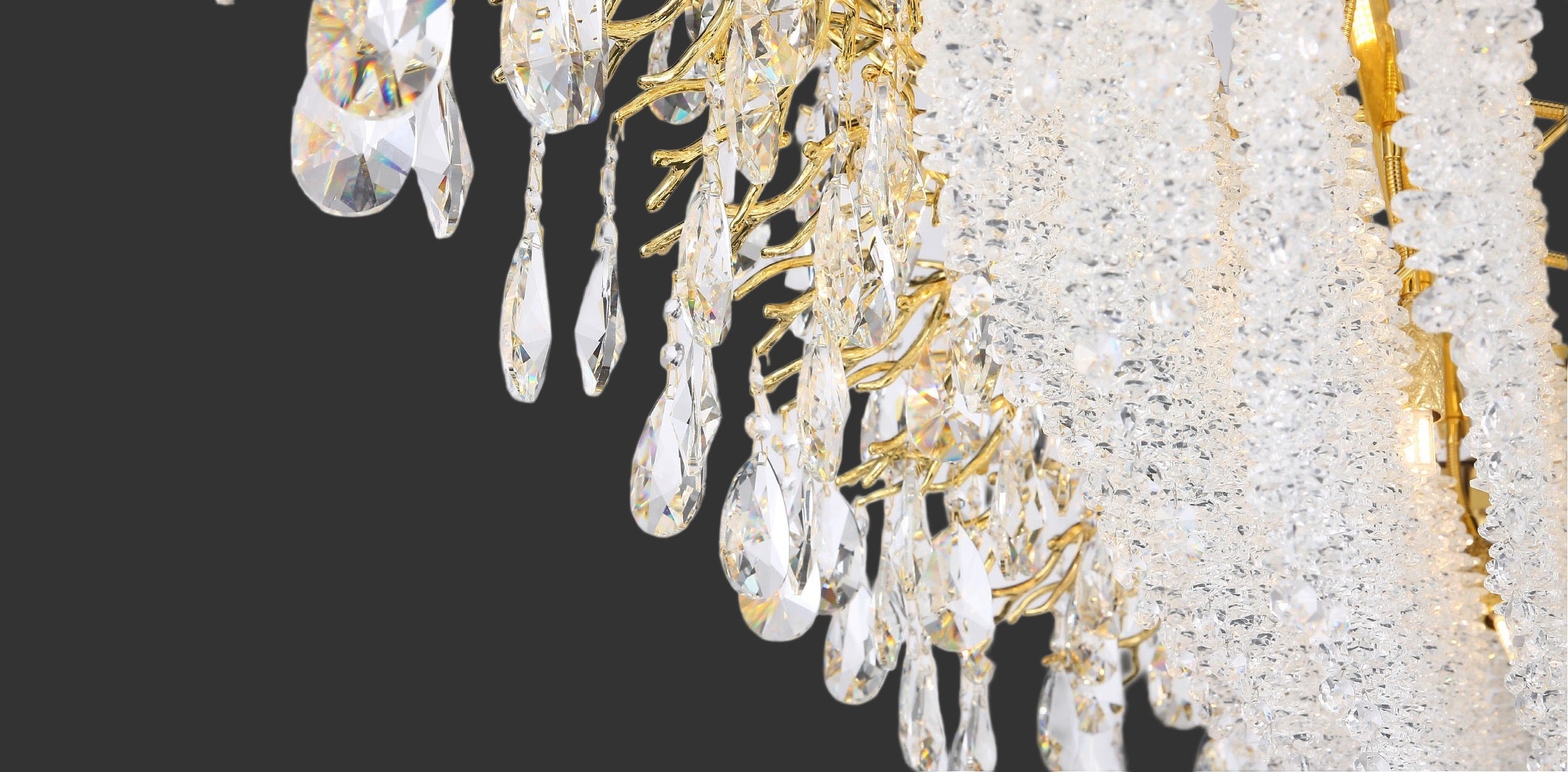 Cascading crystal dewdrops on luxury rectangular chandelier