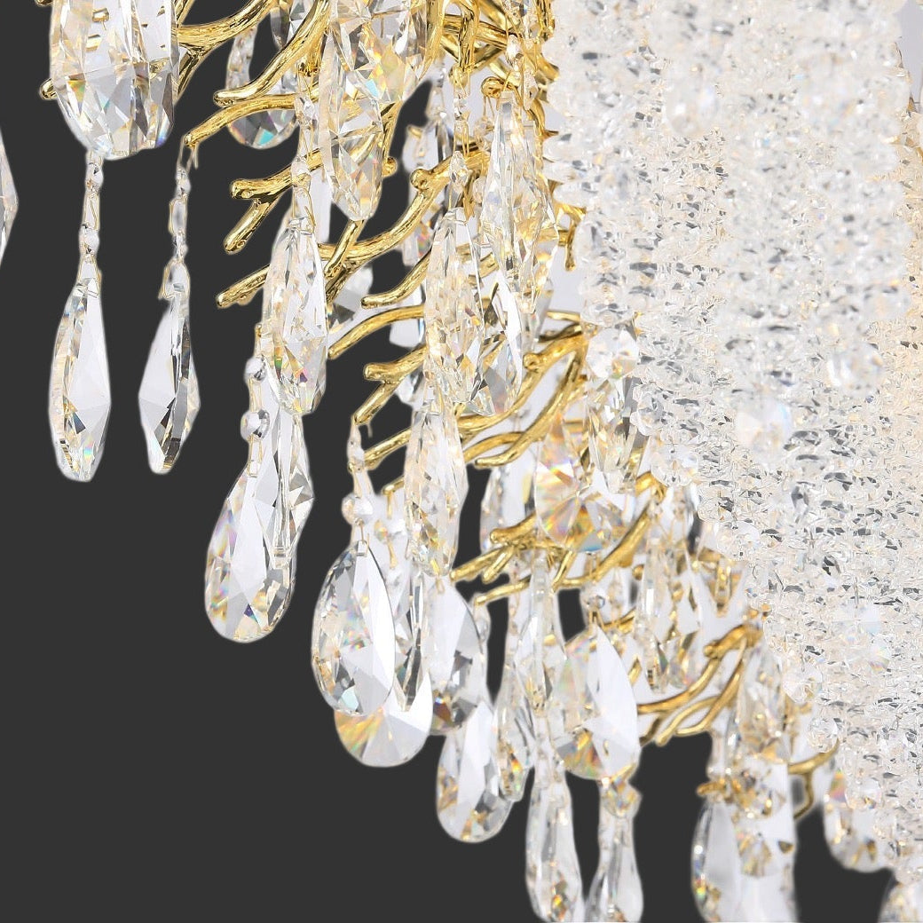 Cascading crystal dewdrops on luxury rectangular chandelier