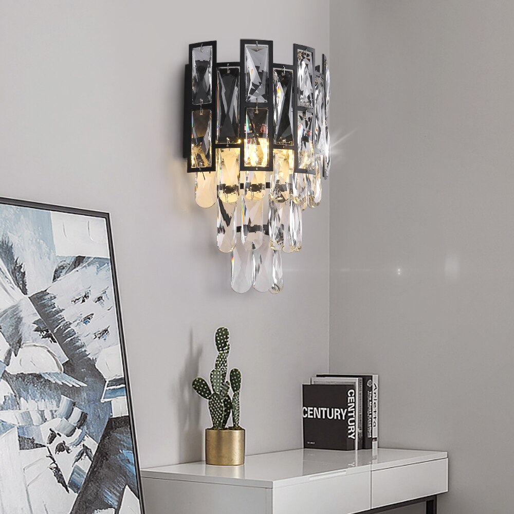 Presidio luxury crystal wall light enhancing elegant living space with layered rectangular crystal detailing
