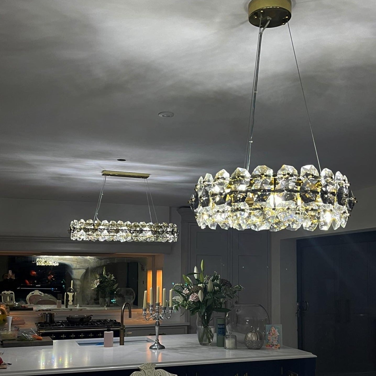 Rectangular Astoria chandelier featured in a contemporary interior, blending elegance and symmetry.