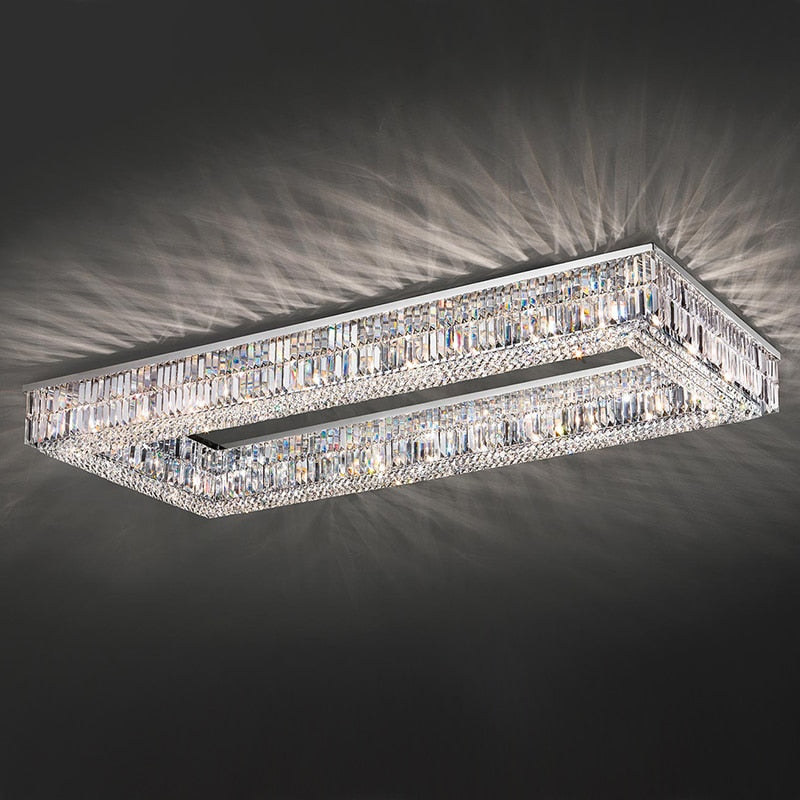 chartrons rectangular ceiling light side angle showing crystal detailing and reflective centre