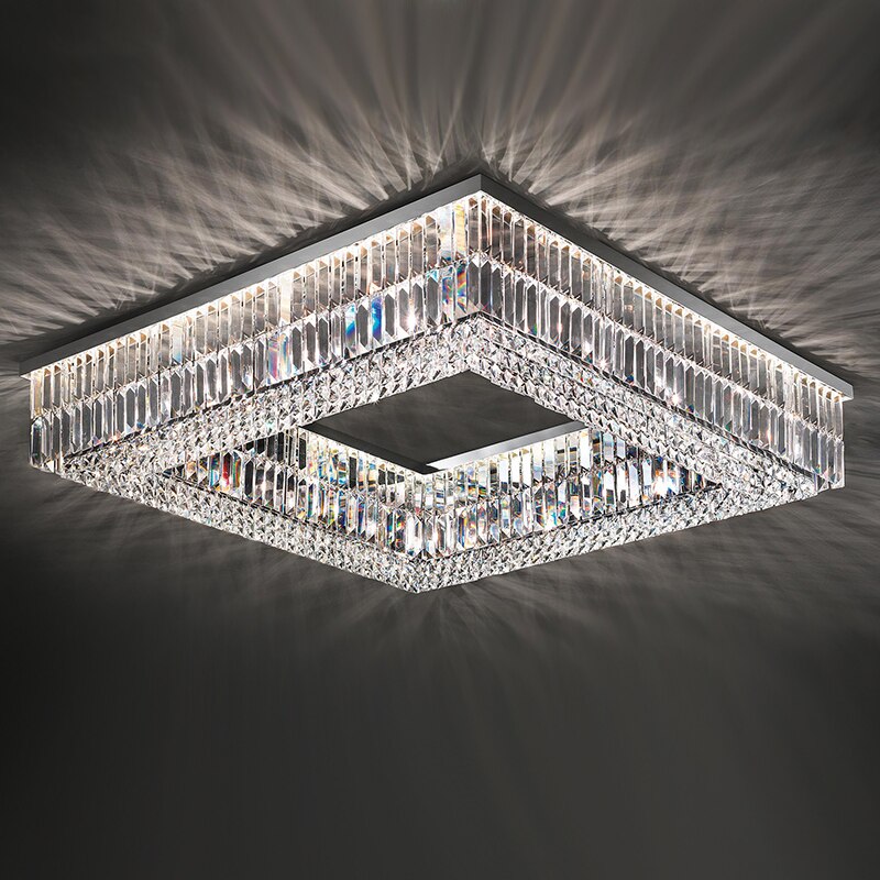 chartrons square ceiling light with crystal bars and squares creating radiant ceiling reflections