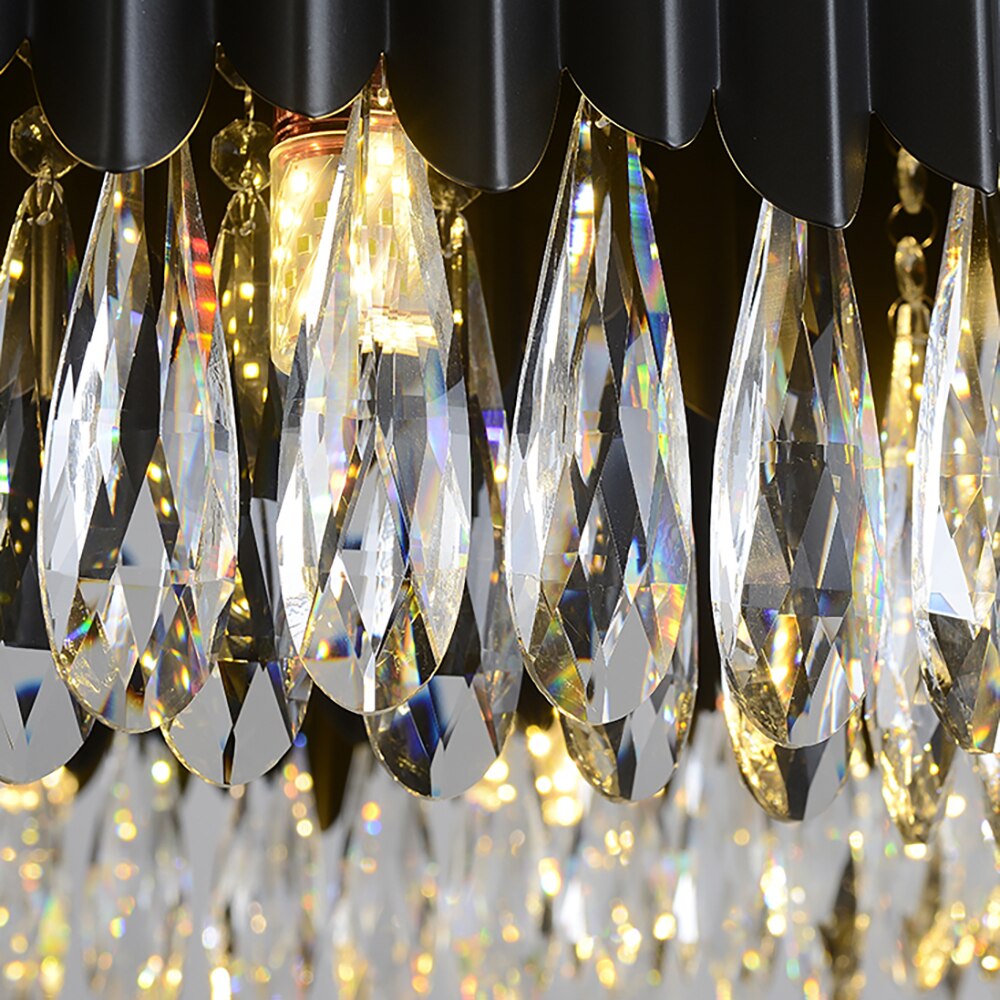 Macro shot showing the sparkling diamond cut teardrop crystals in layered formation