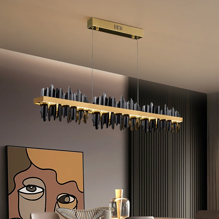 Douala Rectangular Chandelier hanging in a luxury interior with bold sculptural fins
