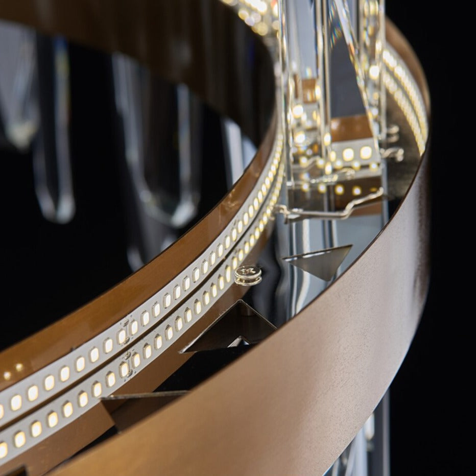 Detailed view of crystal and frame construction on the Grantchester Pendant lighting design