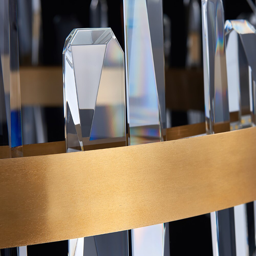 Close-up of diamond cut faceted crystal elements on the Grantchester Pendant light