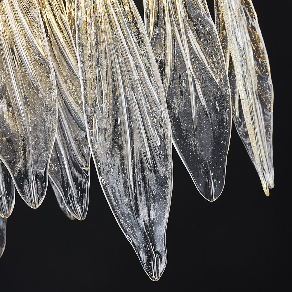 Handcrafted leaf glass detail on VORELLI® Larvotto rectangular chandelier