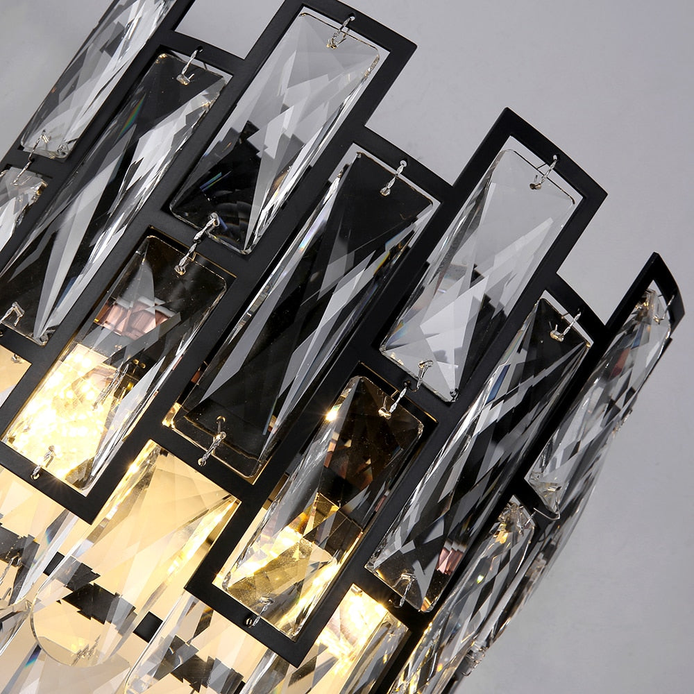Close up of structured rectangular frames on Presidio crystal wall light
