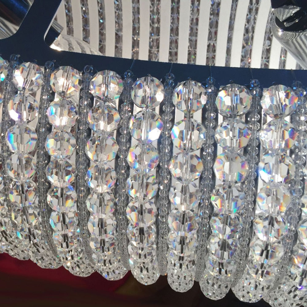 Close up of diamond cut crystal pearls forming continuous ring on Seminyak chandelier