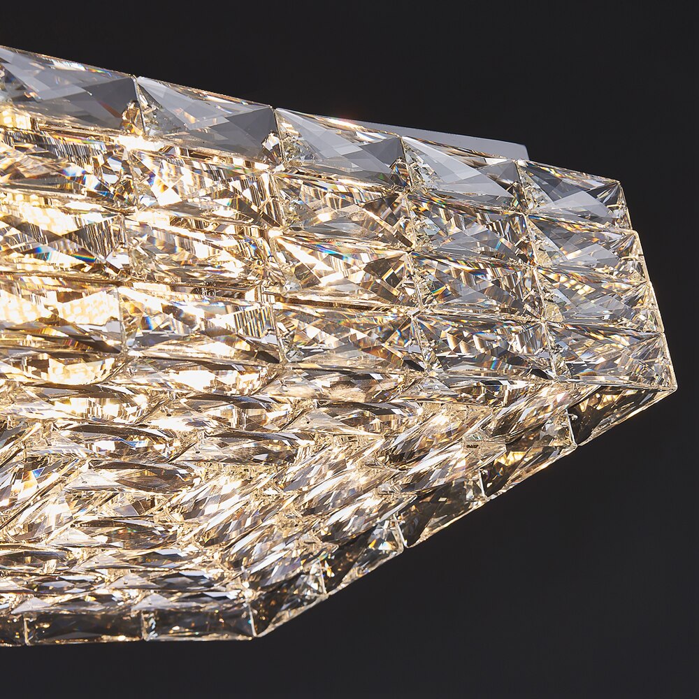 Close up of diamond cut rectangle crystal elements on Sitka ceiling light