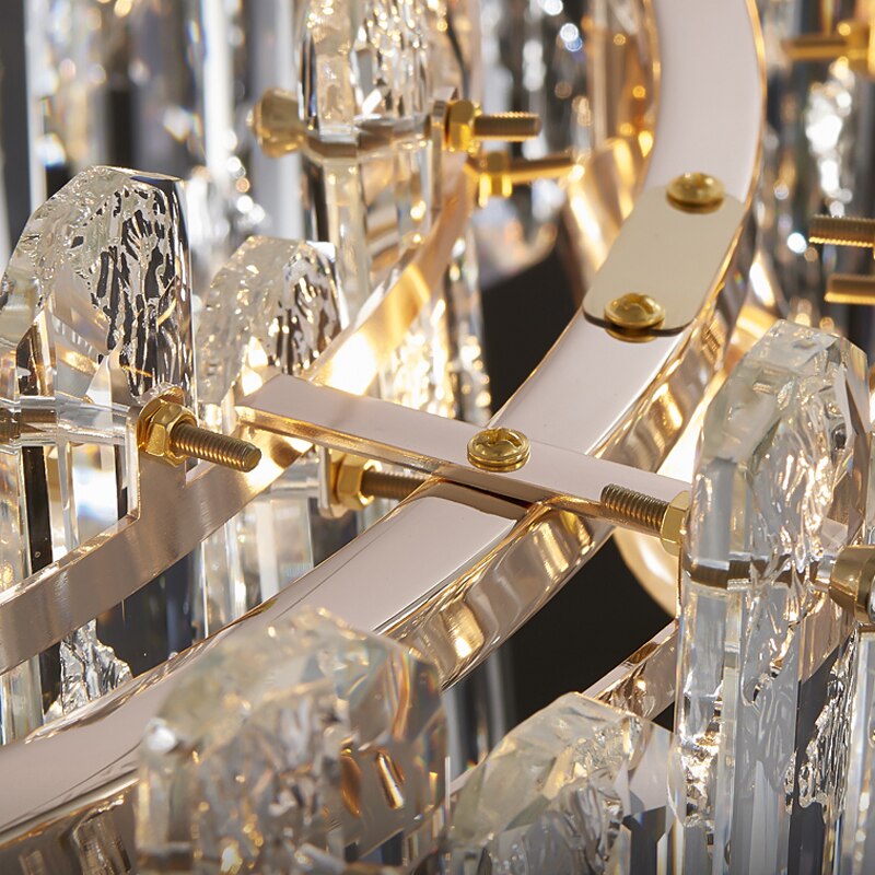 Detailed view of textured crystal surface on Stellina ring chandelier