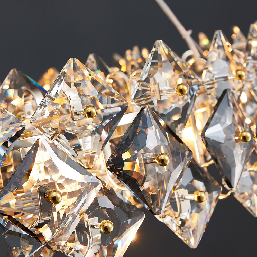 Detail of Thirlmere chandelier crystals reflecting light