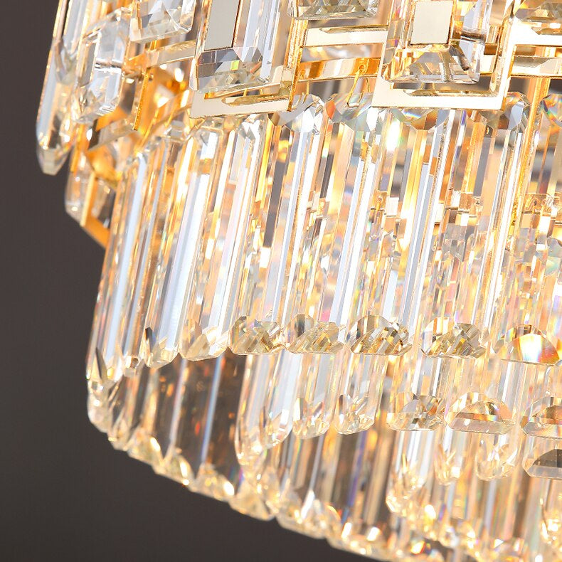 Close-up of the Belvedere chandelier highlighting its layered crystal craftsmanship.
