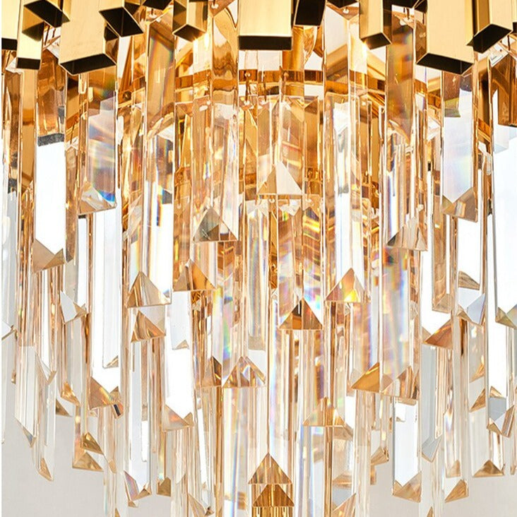 Detailed view of crystal bars and gold accents on the Boeotia Floor Lamp.