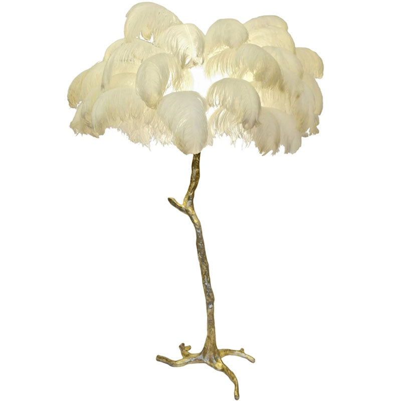 feather floor lamp with gold base for luxury interiors