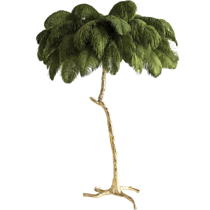 Green feather floor lamp for boutique hotel interiors