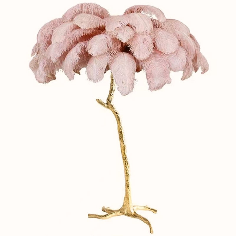 Plum feather floor lamp with sculptural designer form