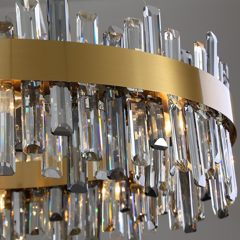 Close up of diamond cut crystal detailing on circular chandelier