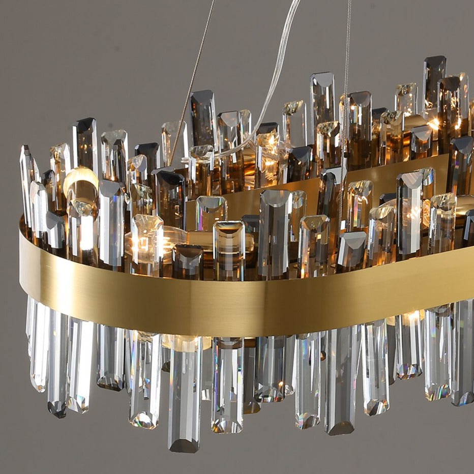 Rectangular chandelier with clear and smoky grey diamond cut crystals