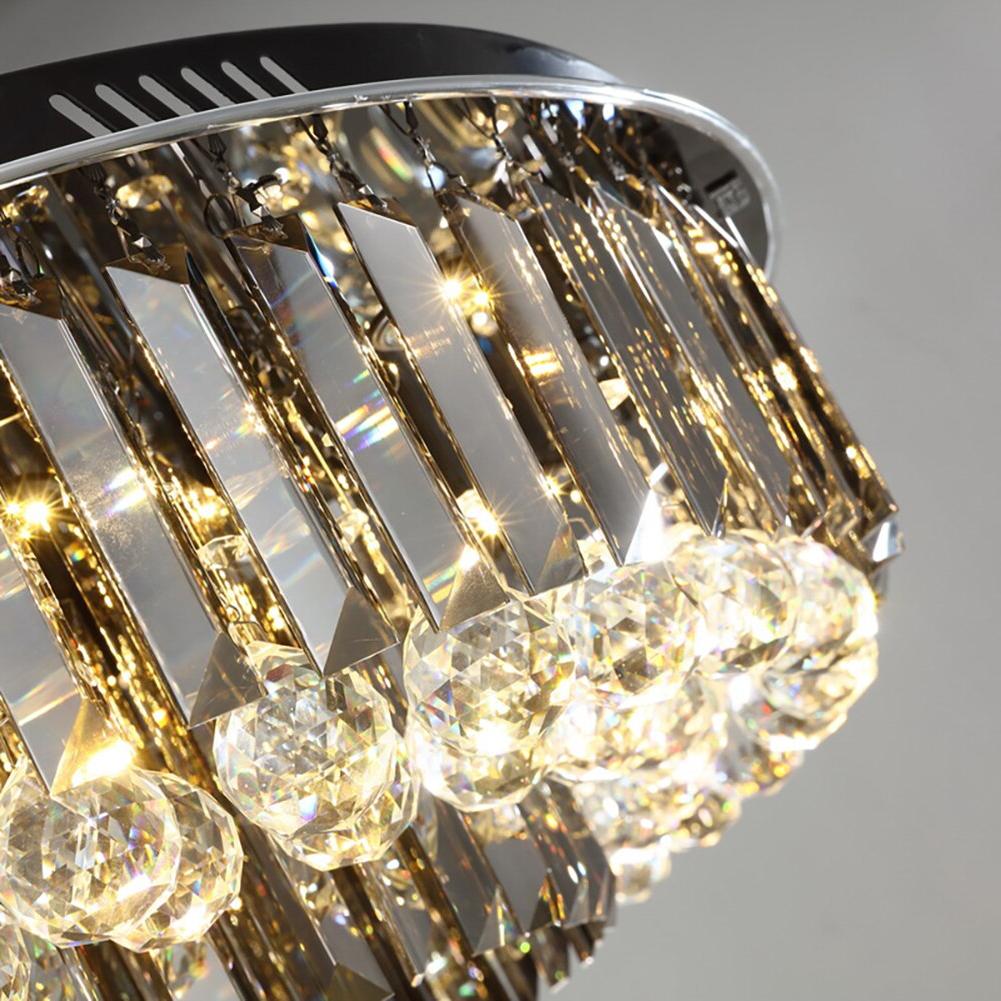 Detailed view of crystal spheres and bars on the VORELLI Margoux ceiling light highlighting refined craftsmanship and brilliance