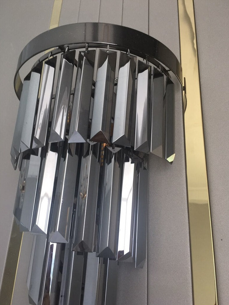 Top frame and crystal arrangement of the VORELLI Margoux wall light emphasising precision engineering and contemporary elegance