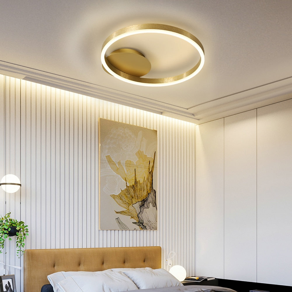 Minimalist LED ring ceiling light from VORELLI Maumelle collection creating clean contemporary lighting in an elegant interior setting