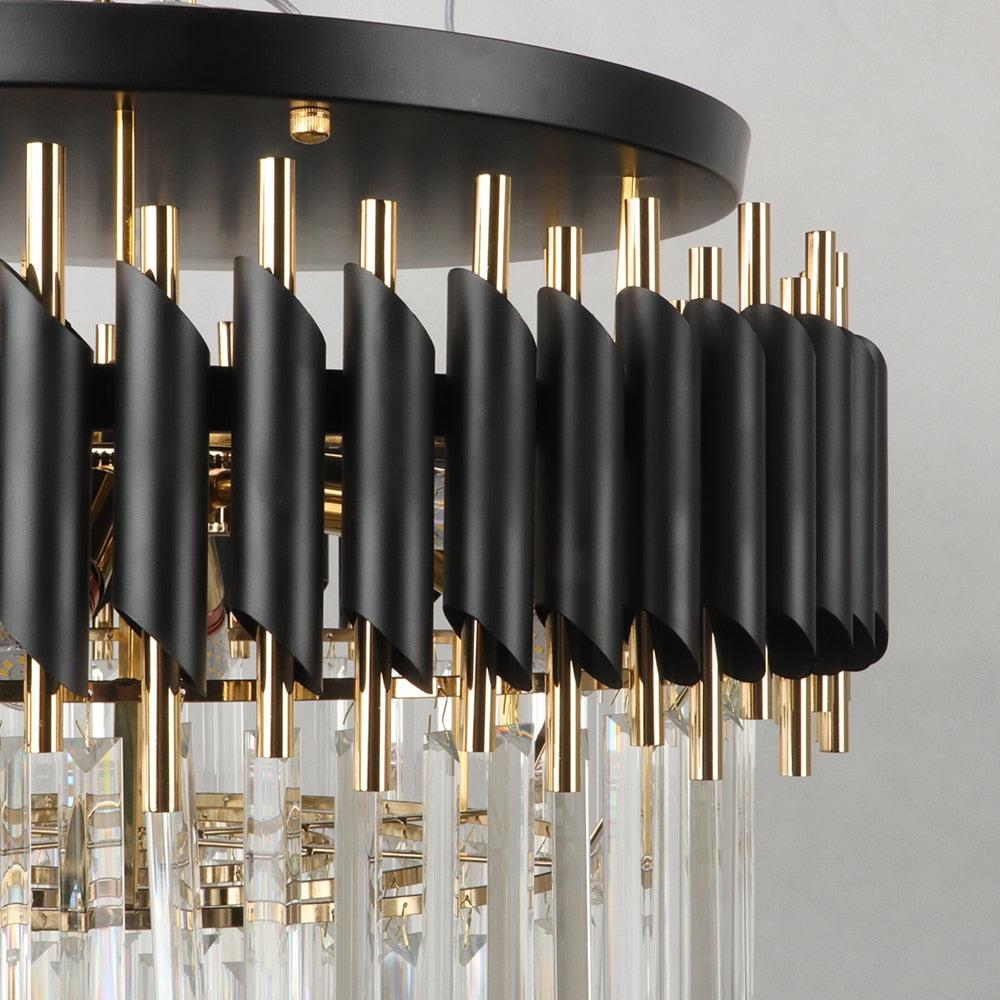 Detailed view of sleek cylinder tubing and crystal arrangement on the VORELLI Milltimber ceiling light