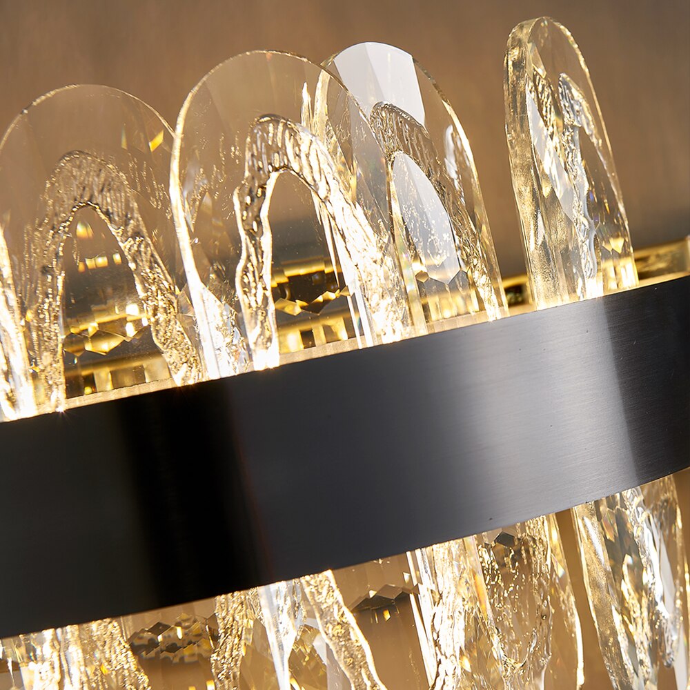 Close up of textured oblong crystal elements on VORELLI® Monte-Carlo wall light
