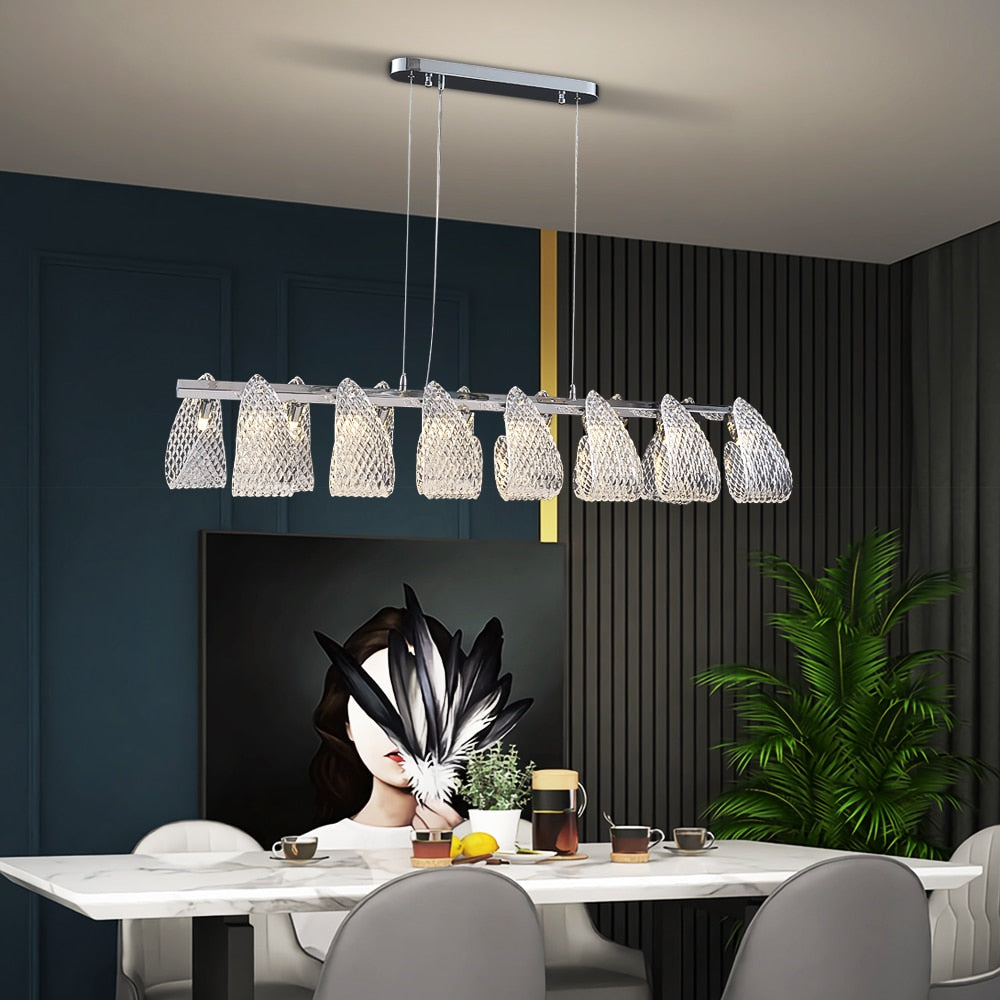 VORELLI® Munz luxury rectangular glass chandelier enhancing refined dining space with sculptural textured detailing
