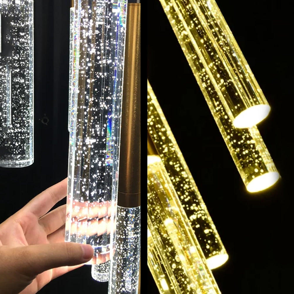 Close up of bubble effect crystal glass on VORELLI® Nyon pendant light showcasing textured transparency