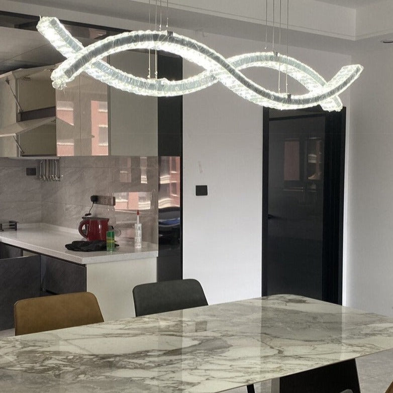 VORELLI® Oia designer rectangular chandelier with flowing wave form and crystal bar detailing