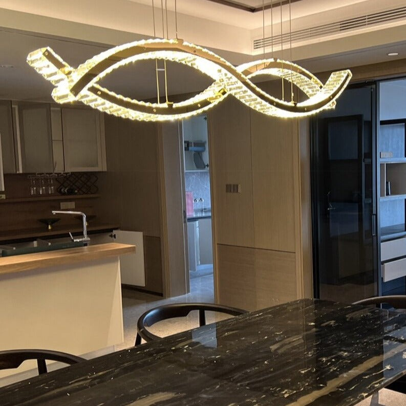 VORELLI® Oia wave chandelier installed in modern interior creating artistic linear focal lighting