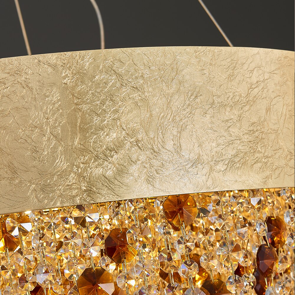 Detailed view of decorative textured circular frame on VORELLI® Owensboro chandelier