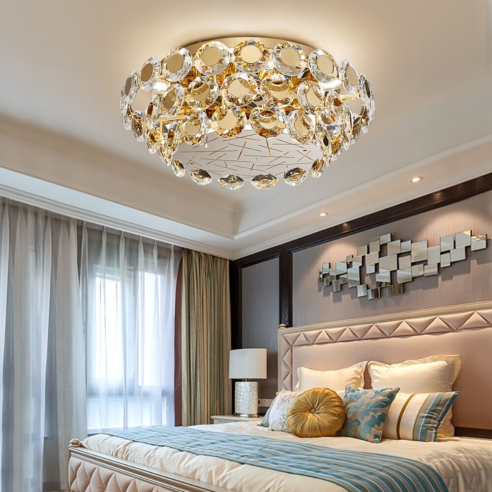 VORELLI® Patara luxury flush crystal ceiling light enhancing refined bedroom interior
