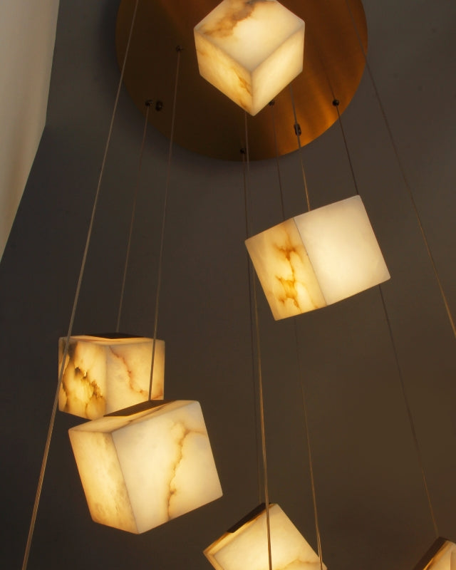 Cube Marble Pendant Staircase Chandelier