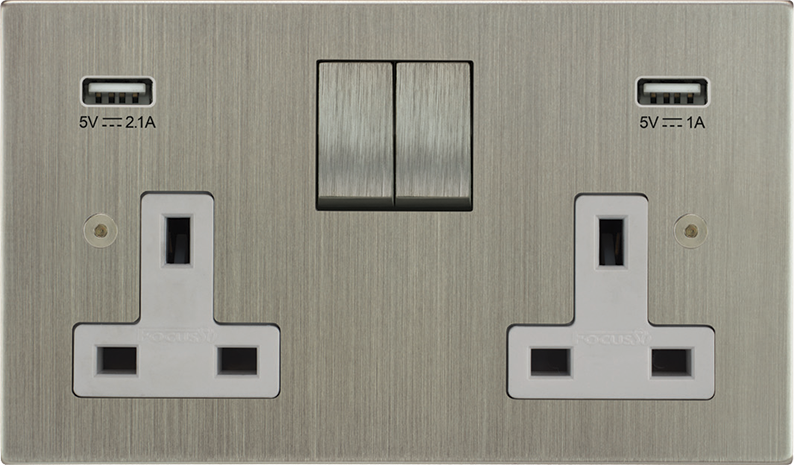 Horizon Square Double Socket + USB