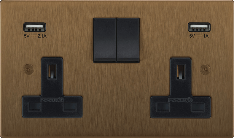 Horizon Square Double Socket + USB