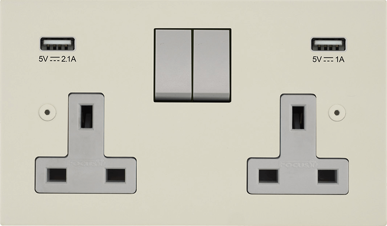 Horizon Square Double Socket + USB