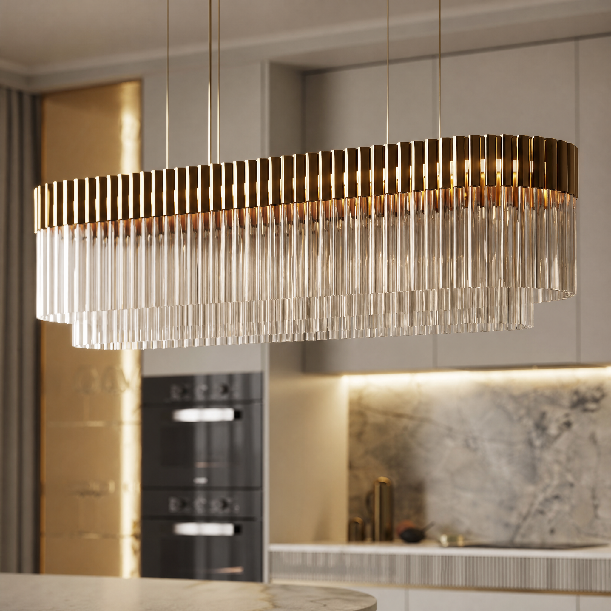 Arcade Luxury Rectangular Chandelier close-up craftsmanship detail image by VORELLI