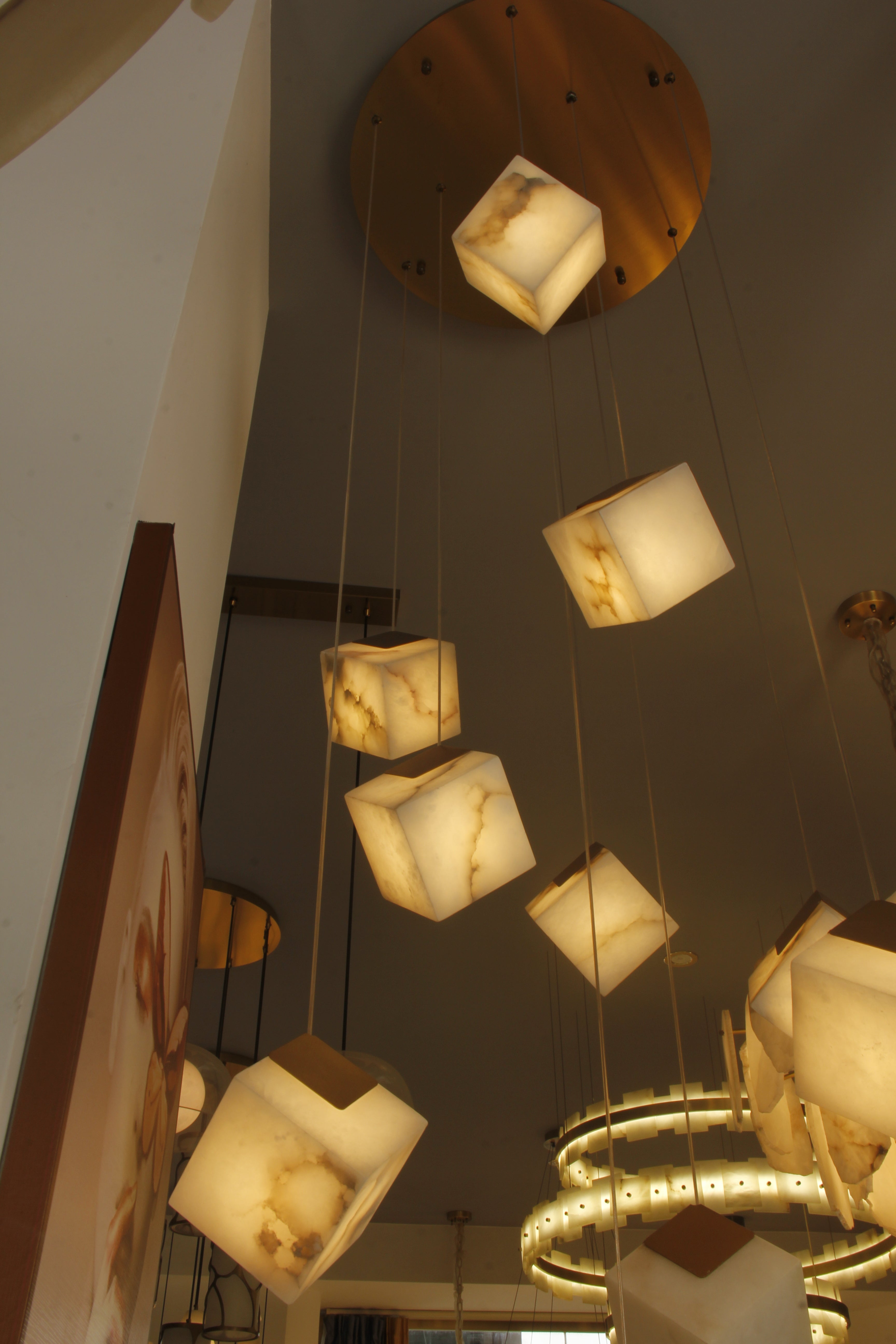 Cube Marble Pendant Staircase Chandelier