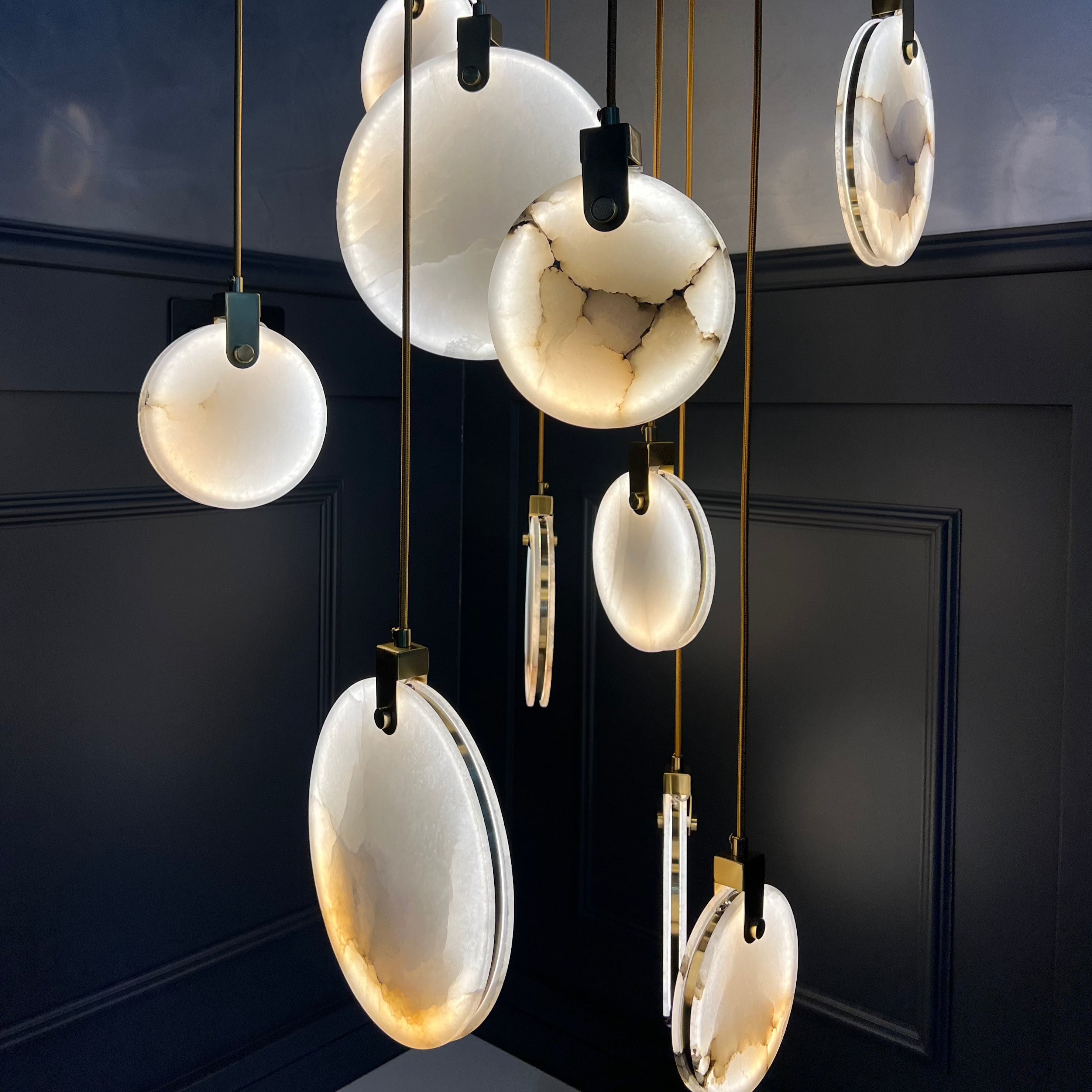 Calacatta Marble Pendant Staircase Chandelier