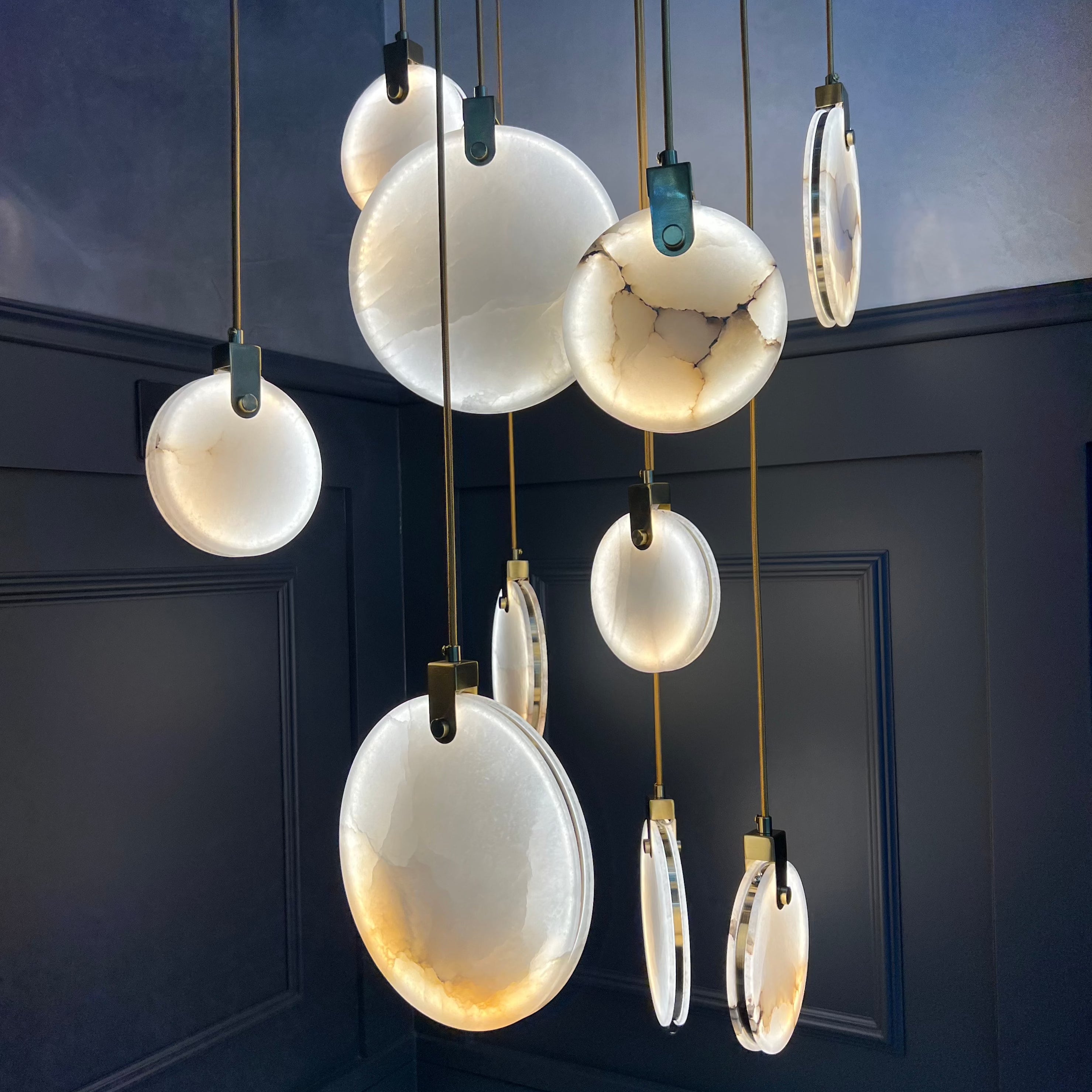 Calacatta Marble Pendant Staircase Chandelier