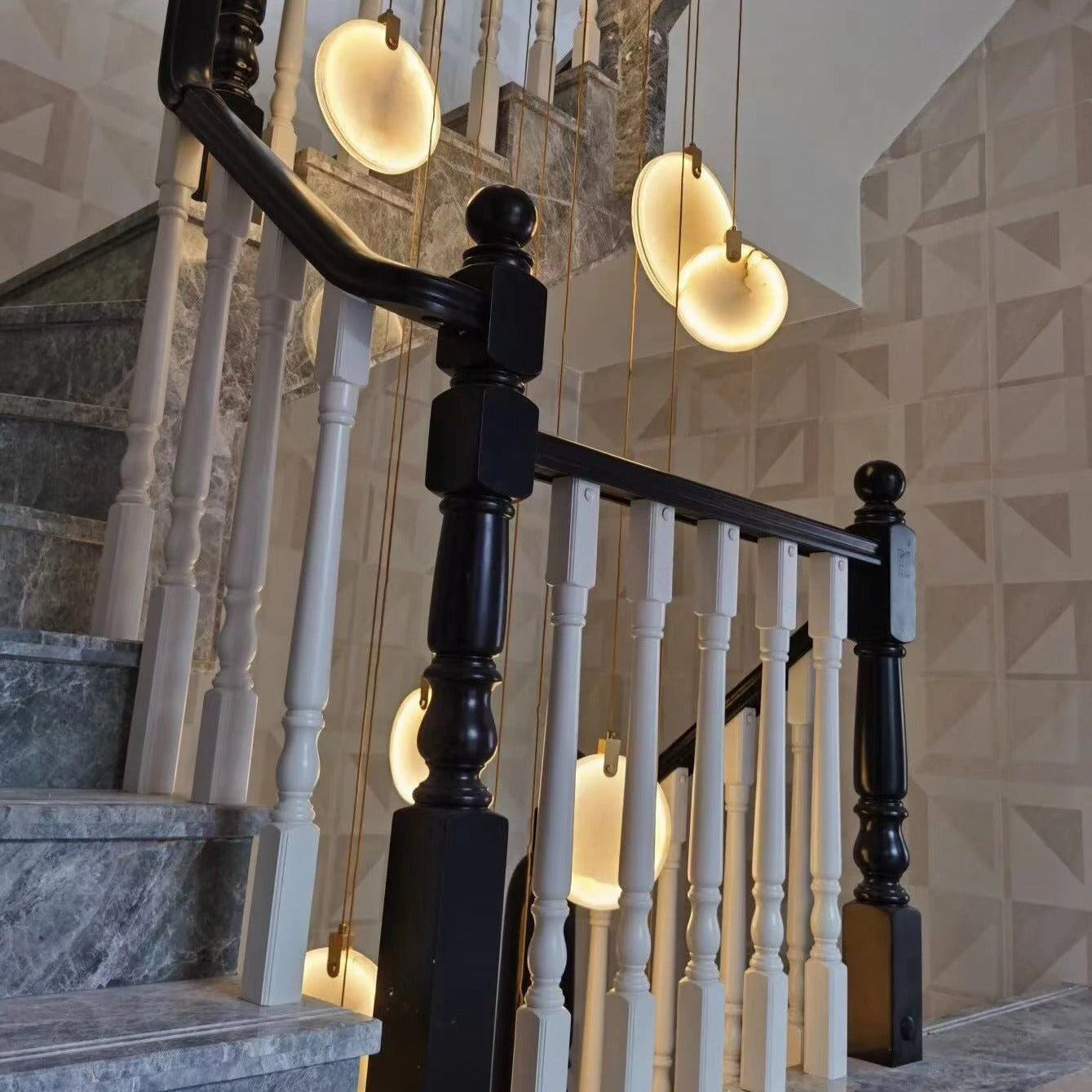 Calacatta Marble Pendant Staircase Chandelier