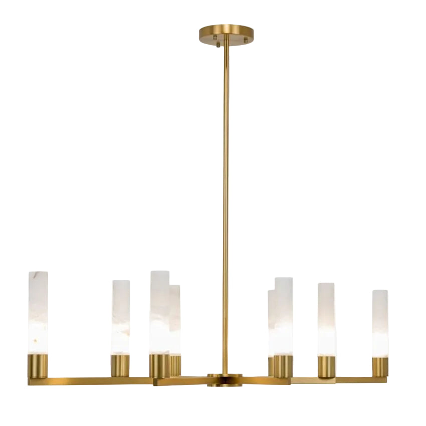 Oritano rectangular alabaster chandelier with brass arms for dining room