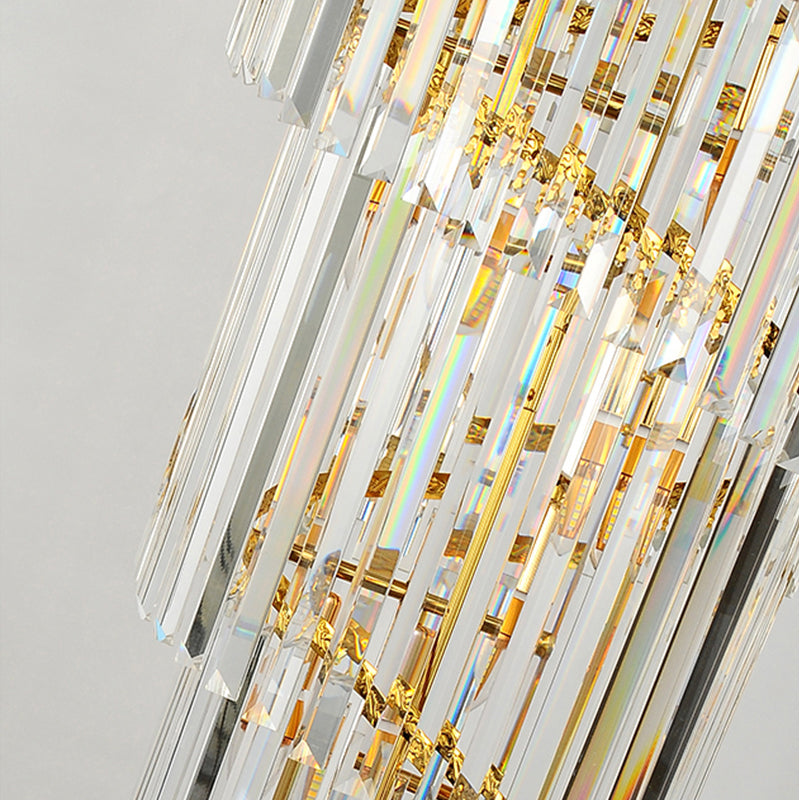 VORELLI® Boeotia Spiral Staircase Chandelier II featuring diamond cut faceted crystal bars cascading in a luxury spiral design