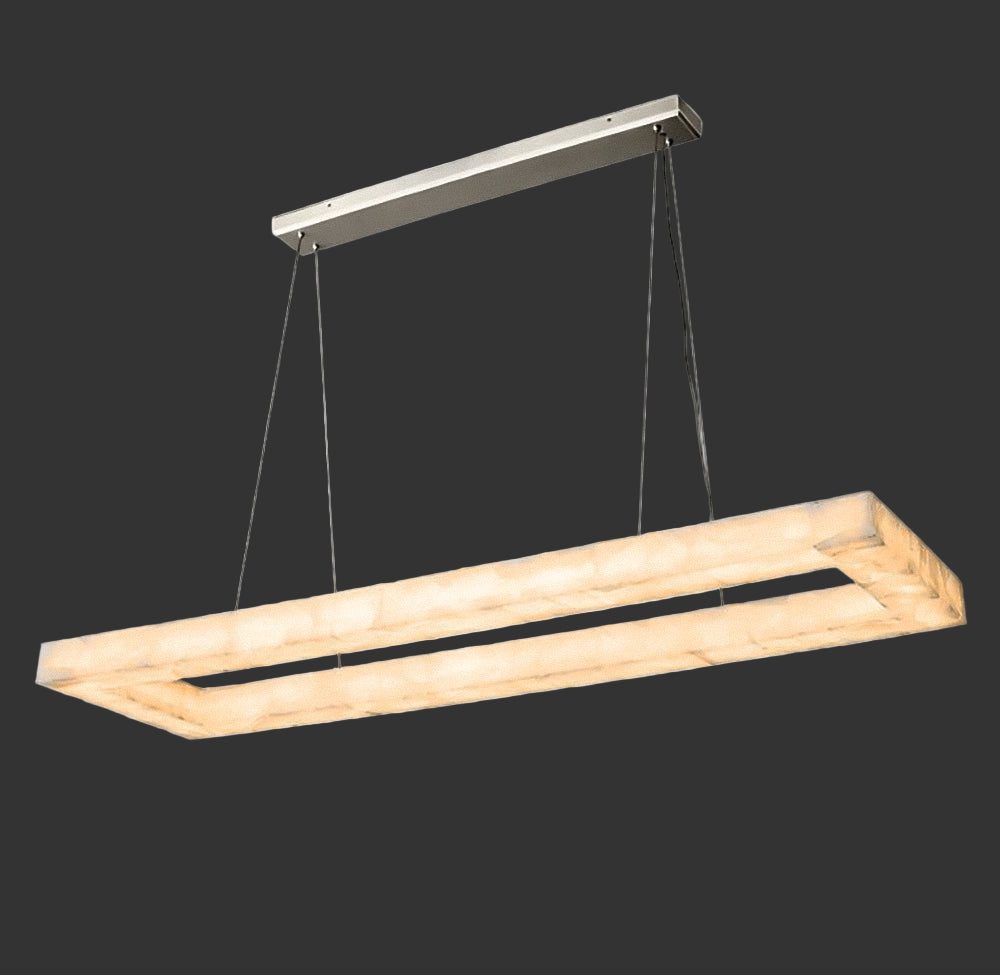 VORELLI® Halo Marble Rectangular Chandelier with luminous marble frame, contemporary designer chandelier for luxury interiors.